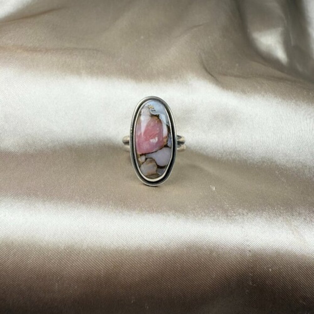 Handmade Silver Pink precious stone Ring Oval Gemstone Jewelry Size 9